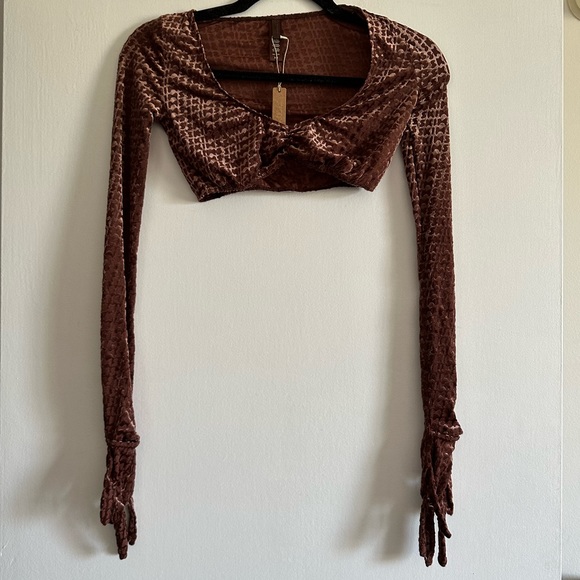 NWT SKIMS Chestnut Velvet Logo Glove Crop Top Size XXS - Picture 7 of 9